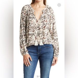 Lucky Brand tassel tie peasant blouse